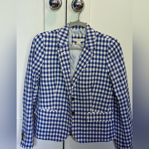 J. Crew Jackets & Coats Nwot J Crew White And Blue Gingham Blazer